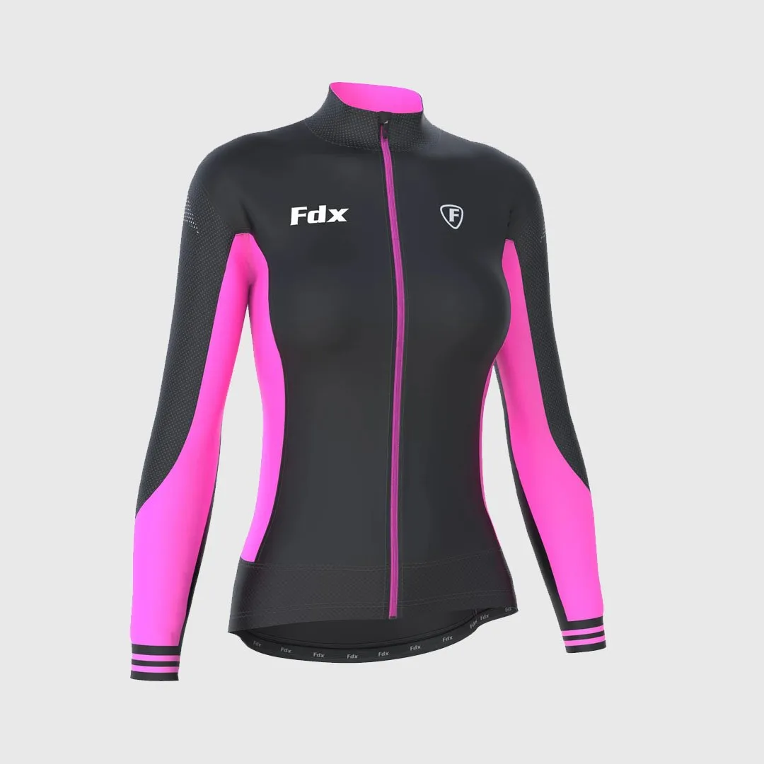 Fdx Women's & Girl's Set Thermodream Thermal Super Roubaix Pink Cycling Jersey & Bib Tights