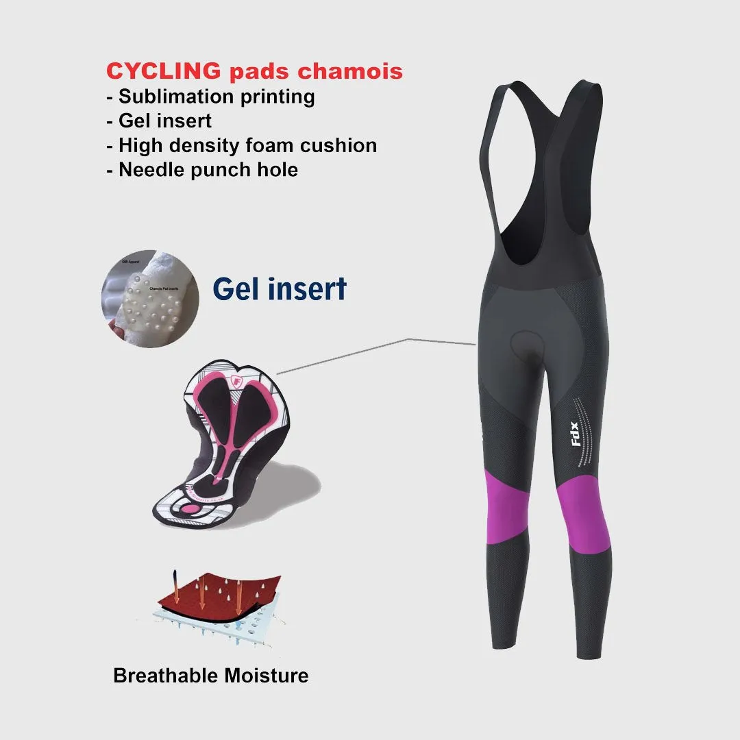 Fdx Women's & Girl's Set Thermodream Thermal Super Roubaix Purple Cycling Jersey & Bib Tights