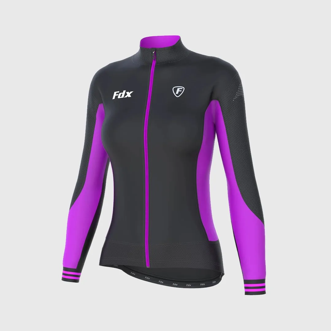 Fdx Women's & Girl's Set Thermodream Thermal Super Roubaix Purple Cycling Jersey & Bib Tights