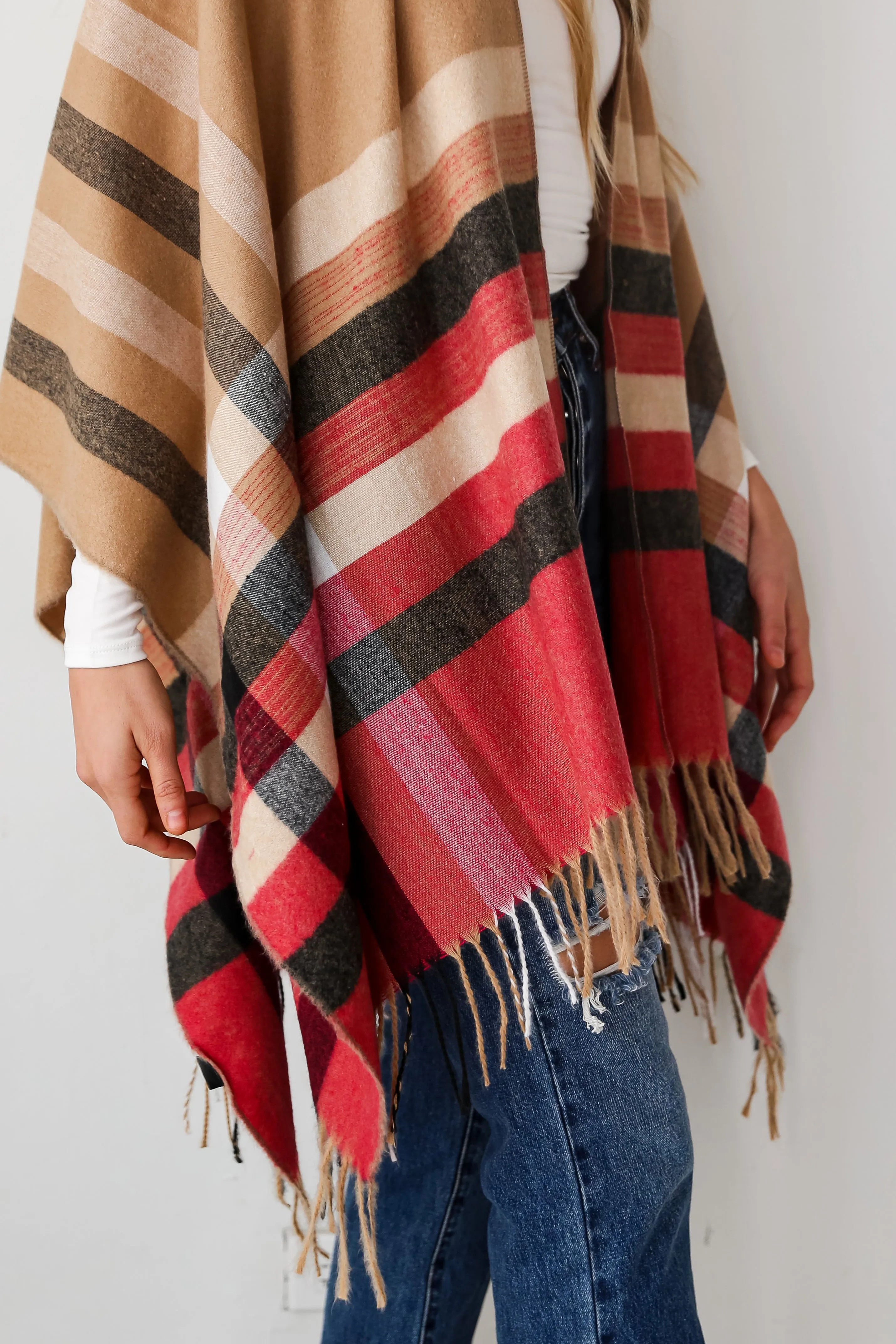 FINAL SALE - Most Wonderful Time Beige Plaid Fringe Shawl - DOORBUSTER