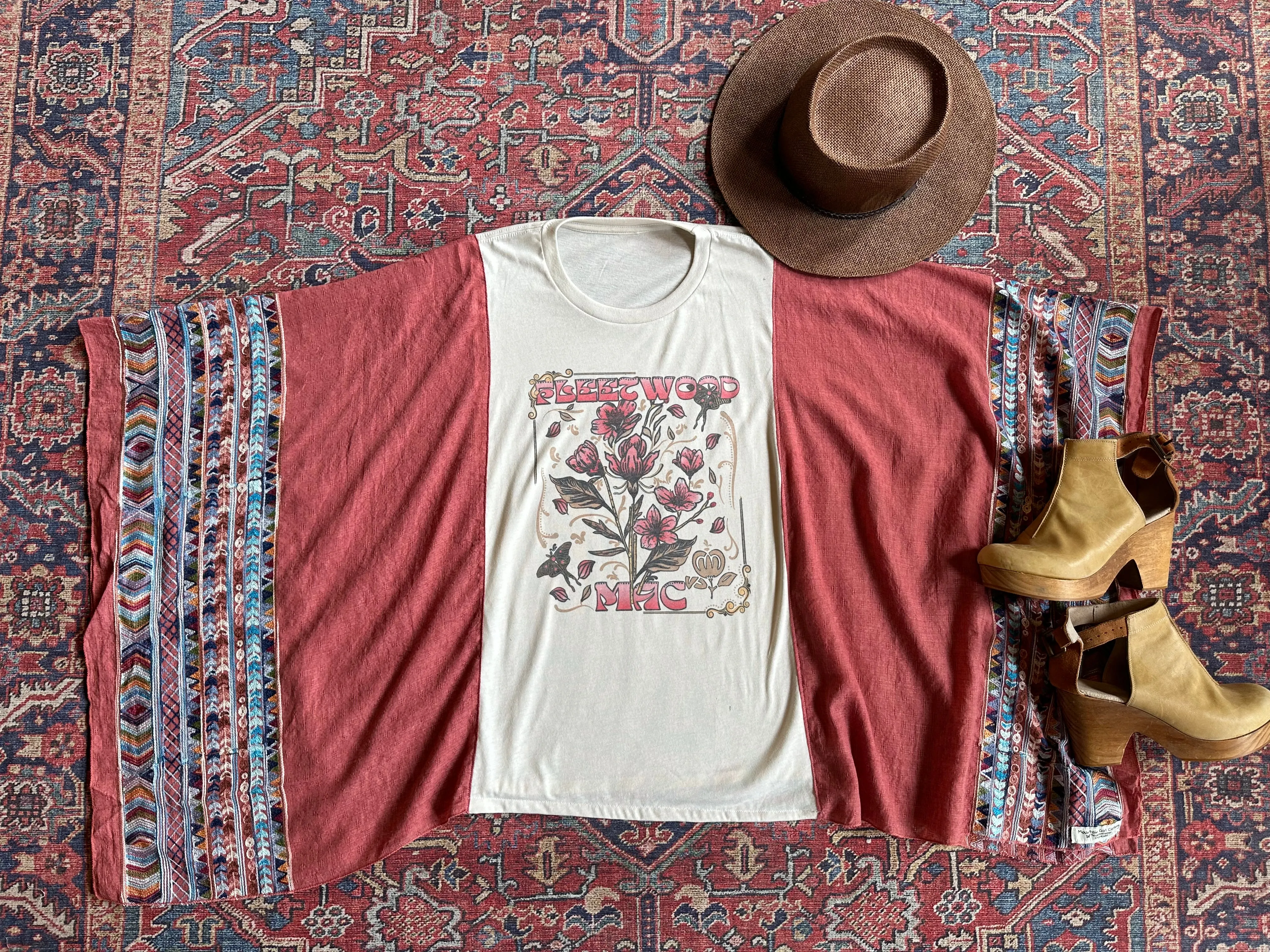 Fleetwood Mac Inspired Dusty Rose Embroidered Poncho LIMITED RELEASE