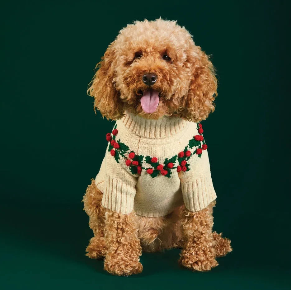 Foggy Dog Holly Bobble Holiday Dog Sweater