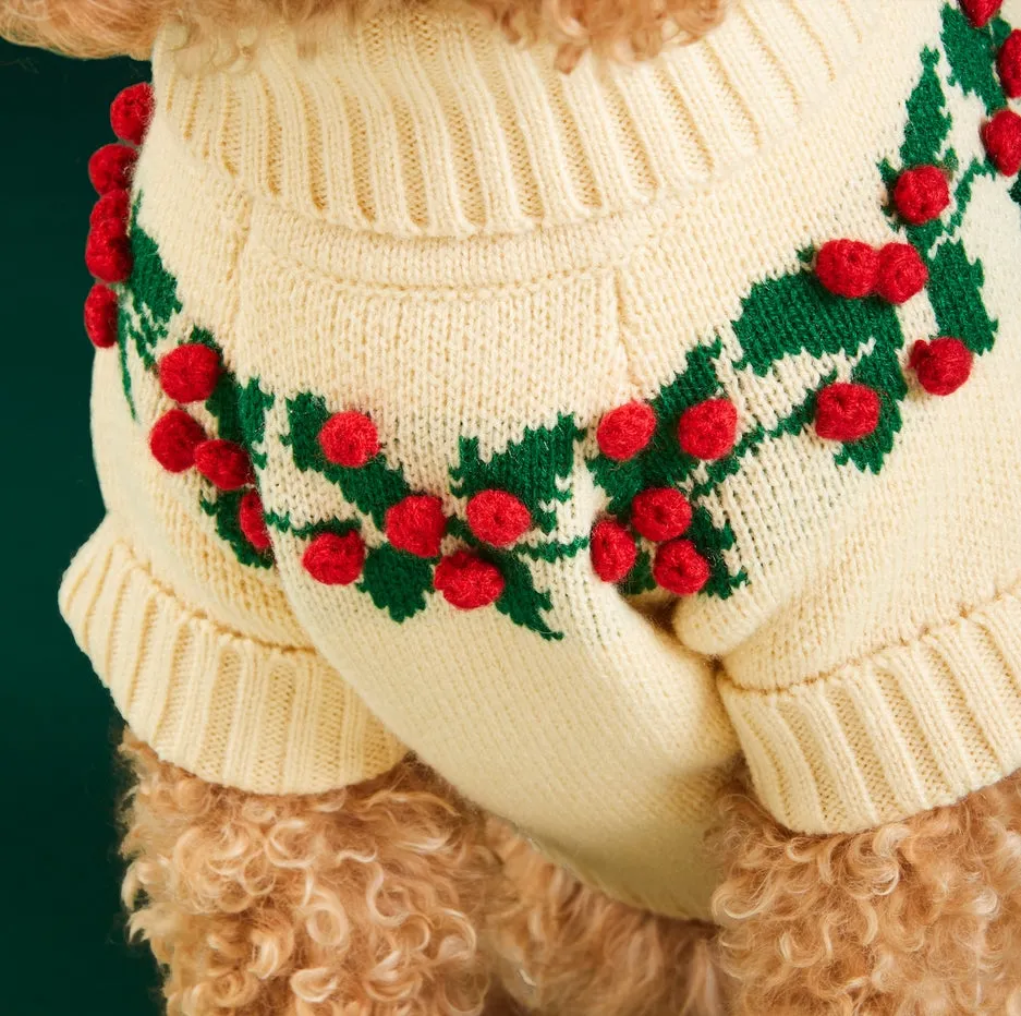 Foggy Dog Holly Bobble Holiday Dog Sweater