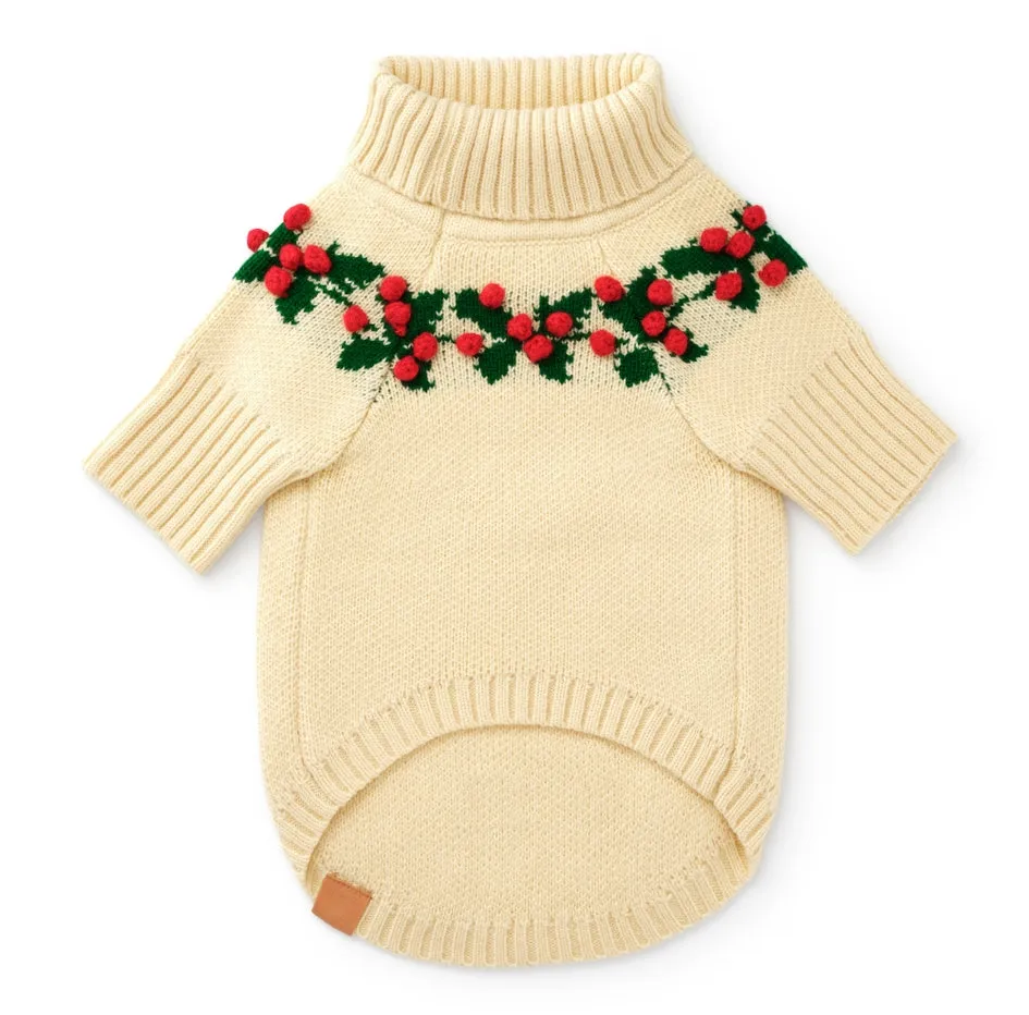 Foggy Dog Holly Bobble Holiday Dog Sweater