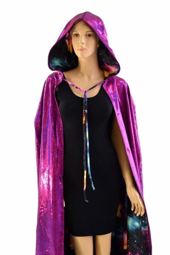 Fuchsia & Galaxy Reversible Hooded Cape