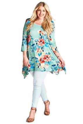 Fun & Flirty Floral Swing Tunic Top, Sage