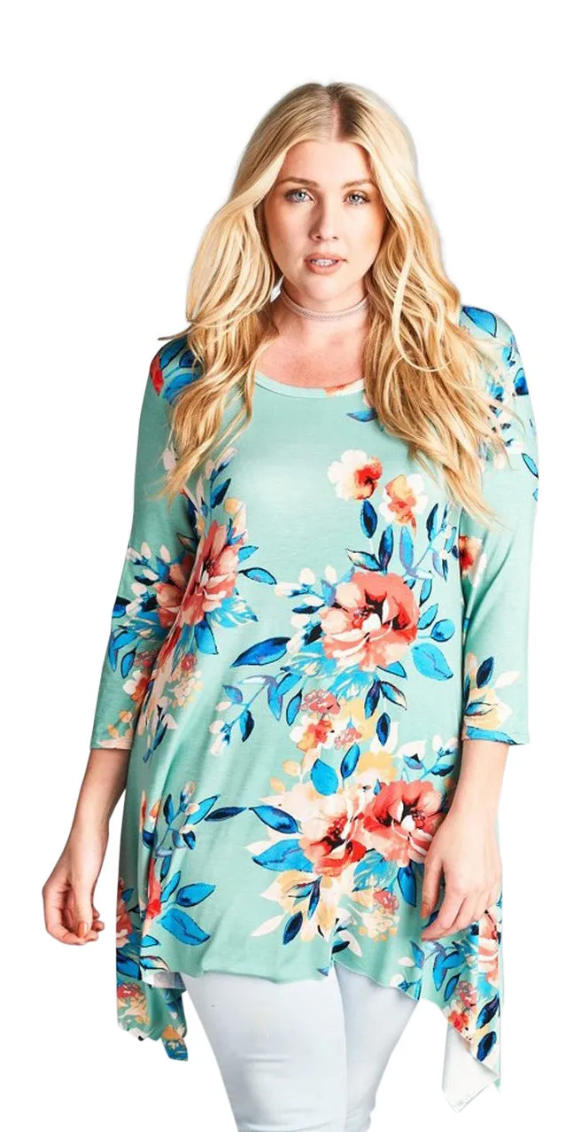 Fun & Flirty Floral Swing Tunic Top, Sage