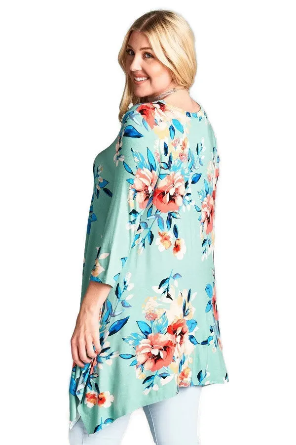 Fun & Flirty Floral Swing Tunic Top, Sage