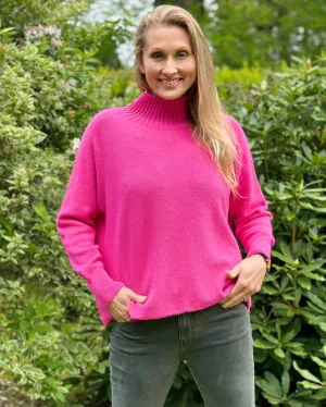 Funnel Neck Soft Knit Long Sleeve Jumper - Fuchsia