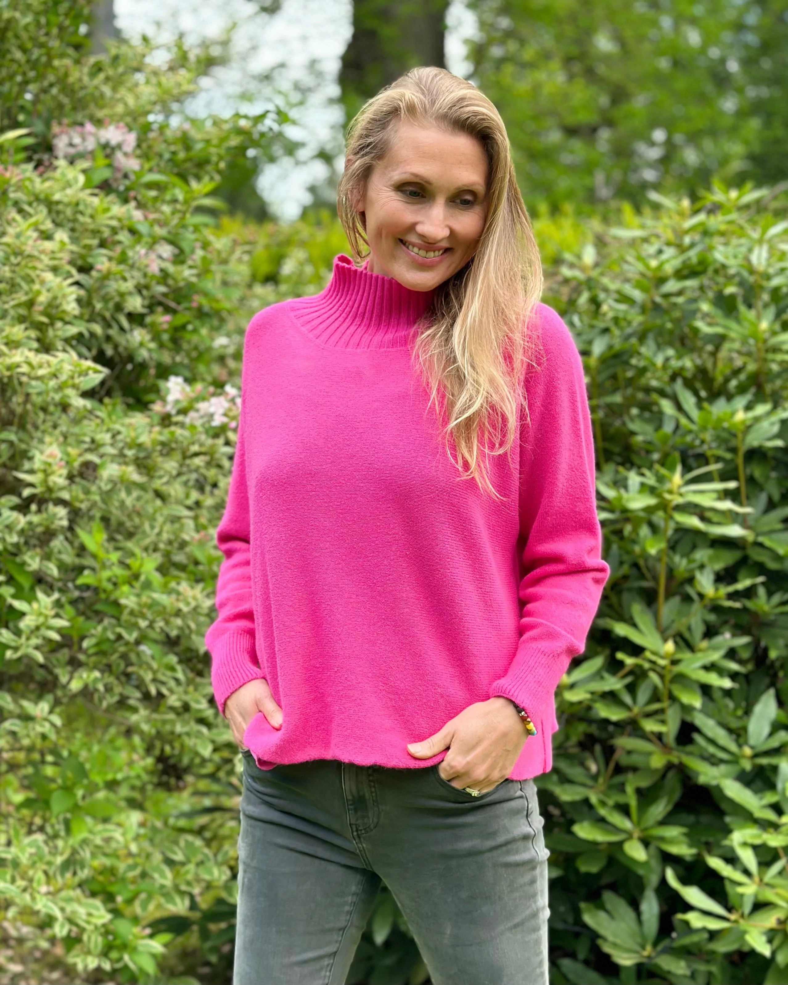 Funnel Neck Soft Knit Long Sleeve Jumper - Fuchsia