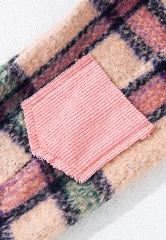 Fuzzy Plaid Corduroy Patchwork Shacket