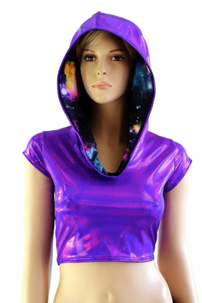 Galaxy Lined Purple Crop Hoodie