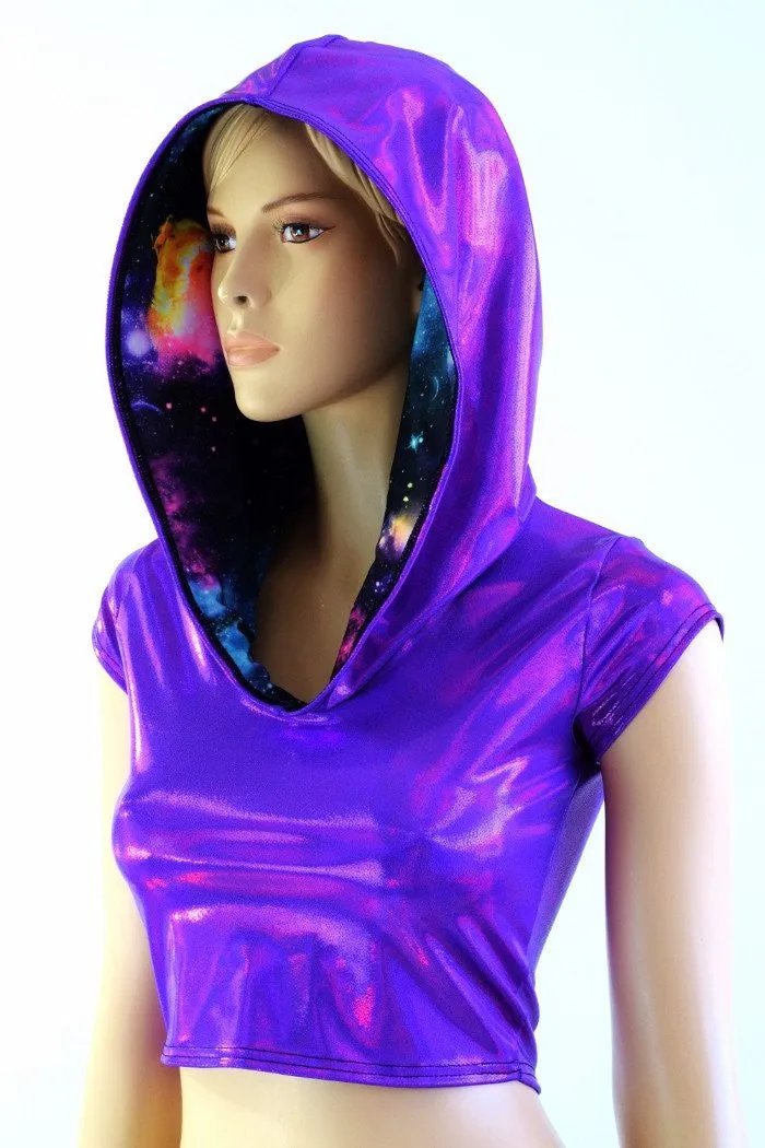 Galaxy Lined Purple Crop Hoodie