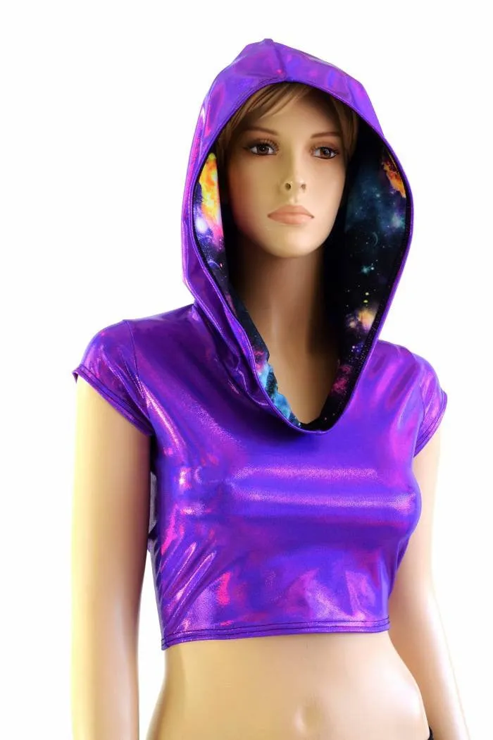 Galaxy Lined Purple Crop Hoodie