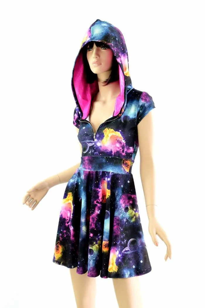 Galaxy Zipper Front Skater Dress