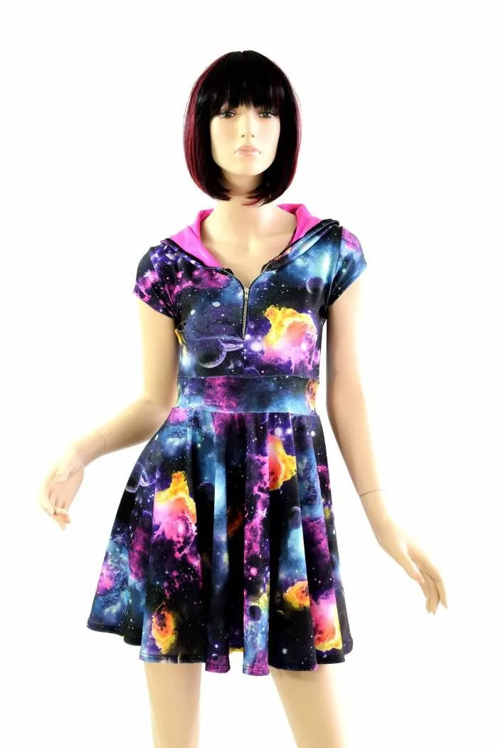 Galaxy Zipper Front Skater Dress