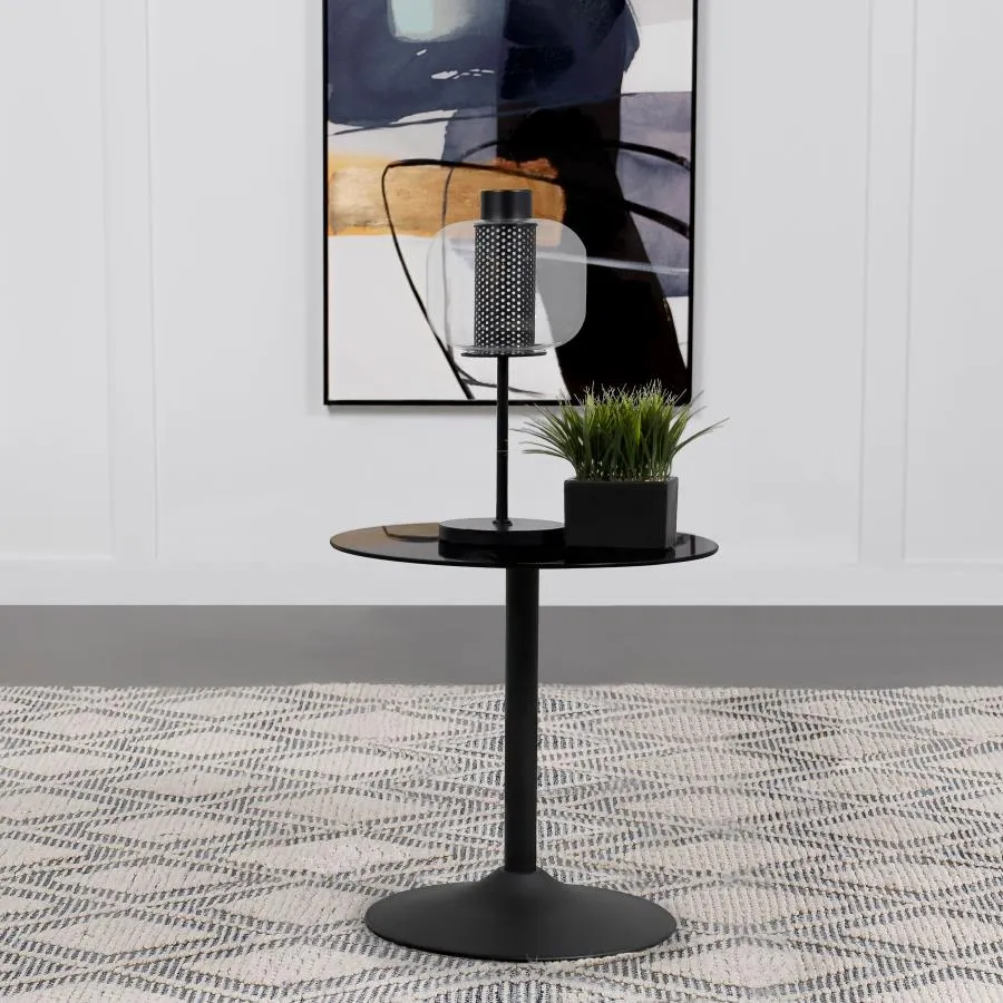 Ganso - Round Metal End Table With Tempered Glass Top - Black