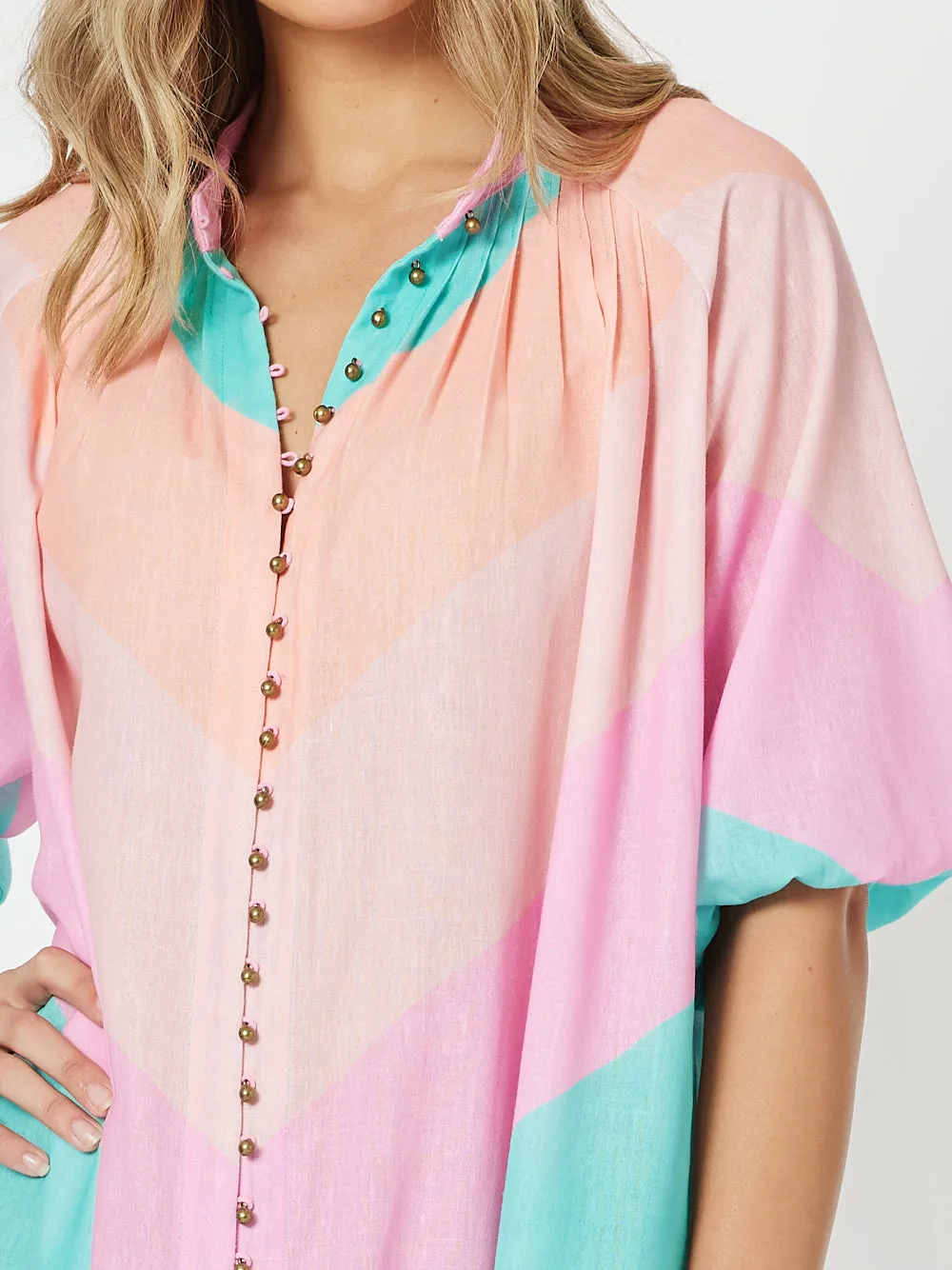 Gelato Button Down Dress - Pink Multi