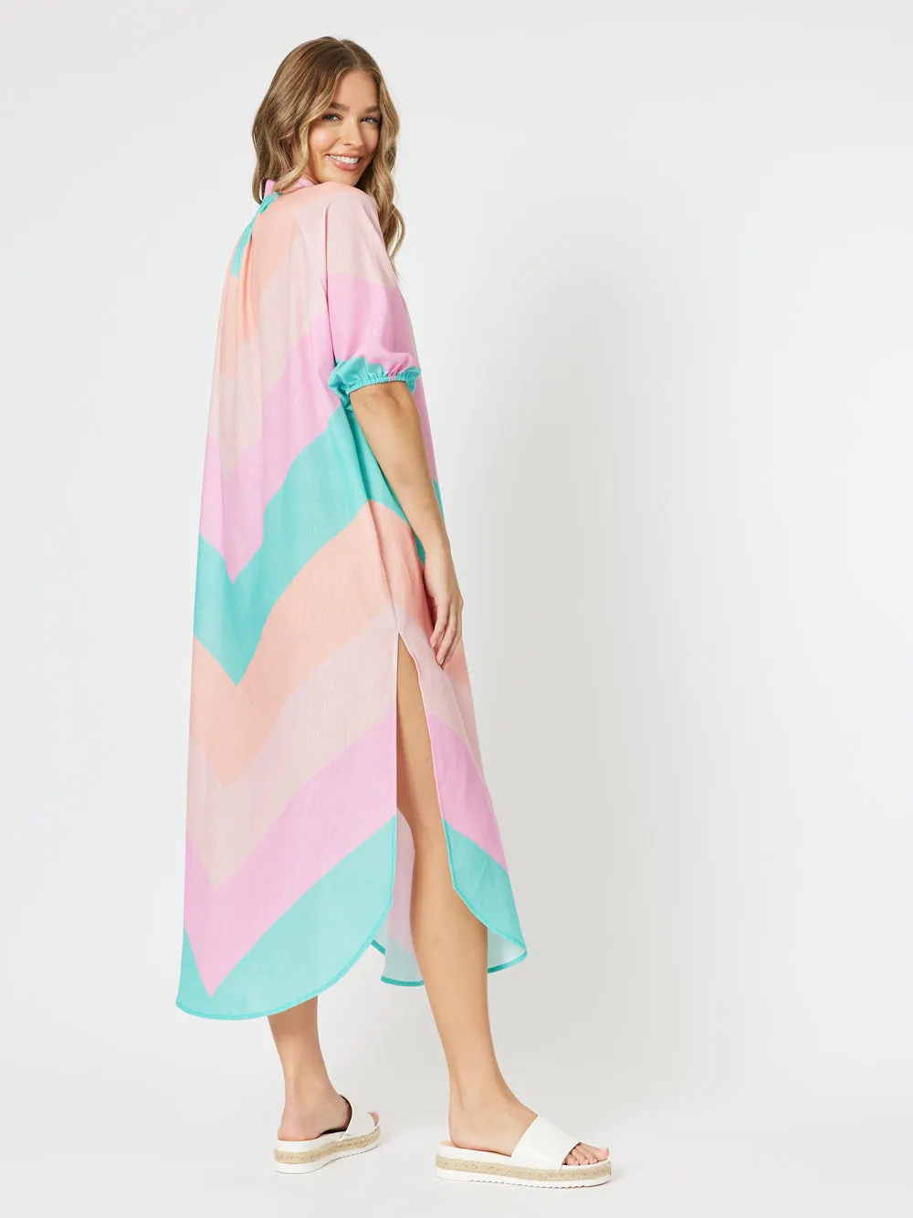 Gelato Button Down Dress - Pink Multi