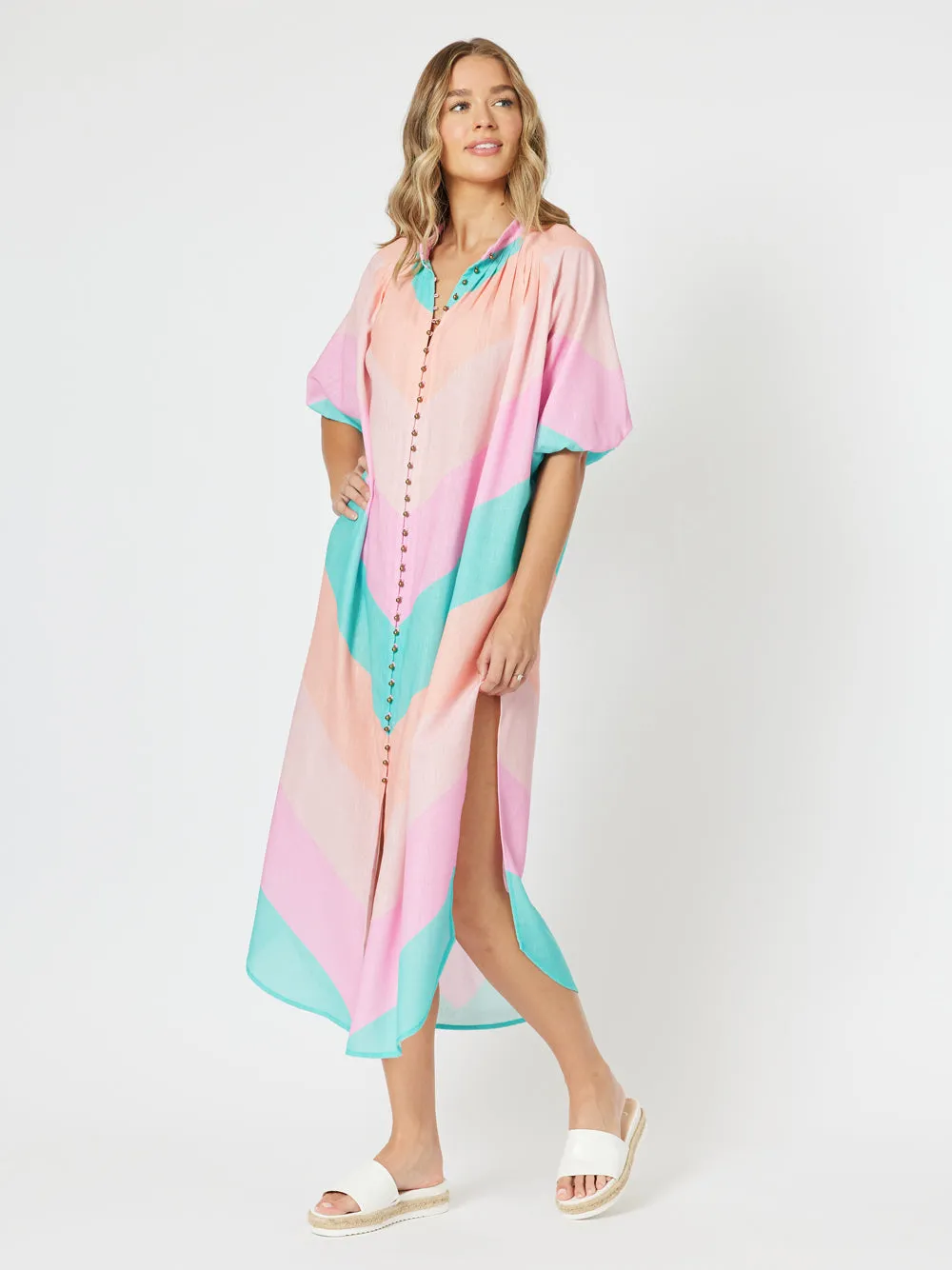 Gelato Button Down Dress - Pink Multi