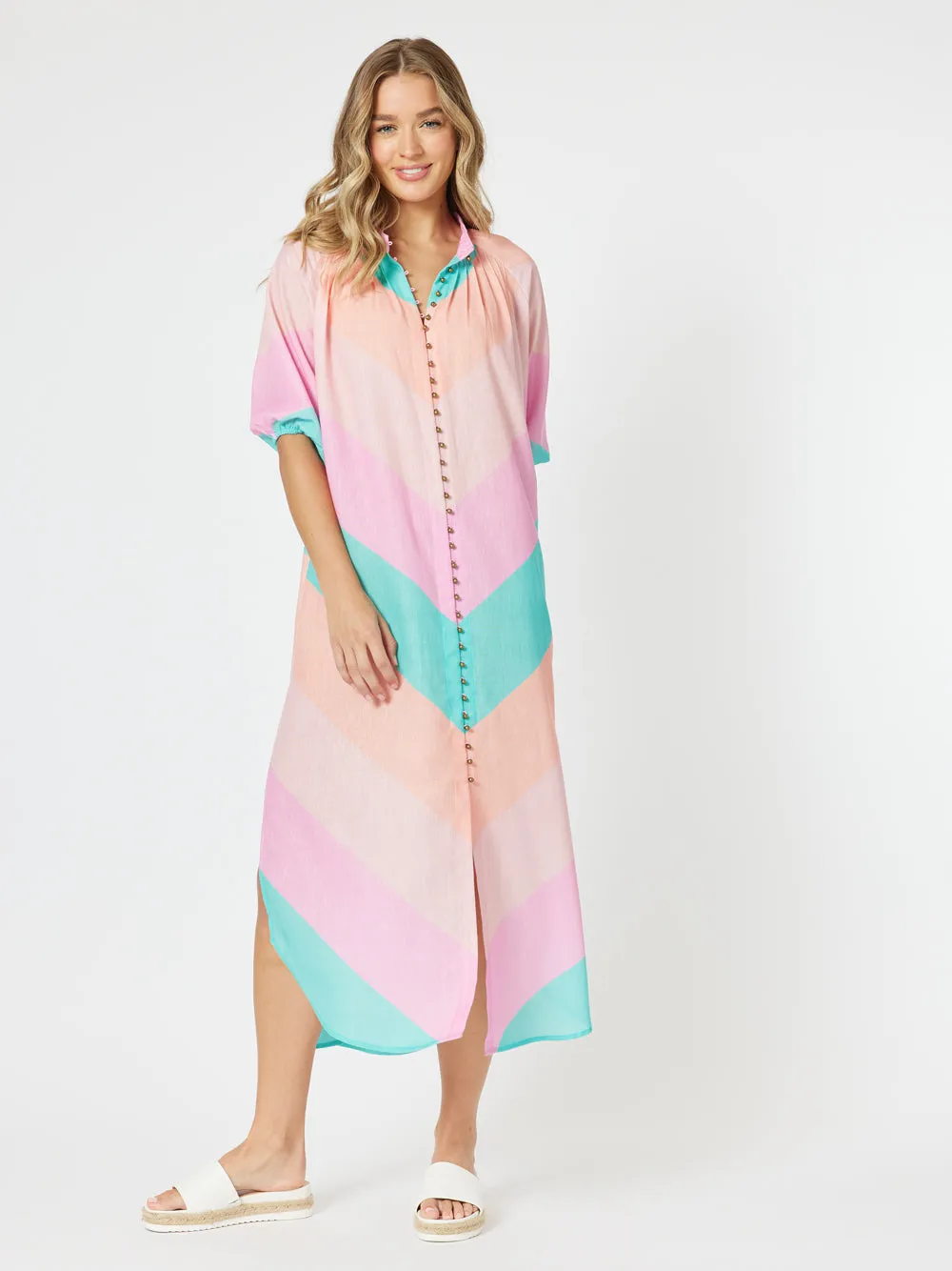 Gelato Button Down Dress - Pink Multi