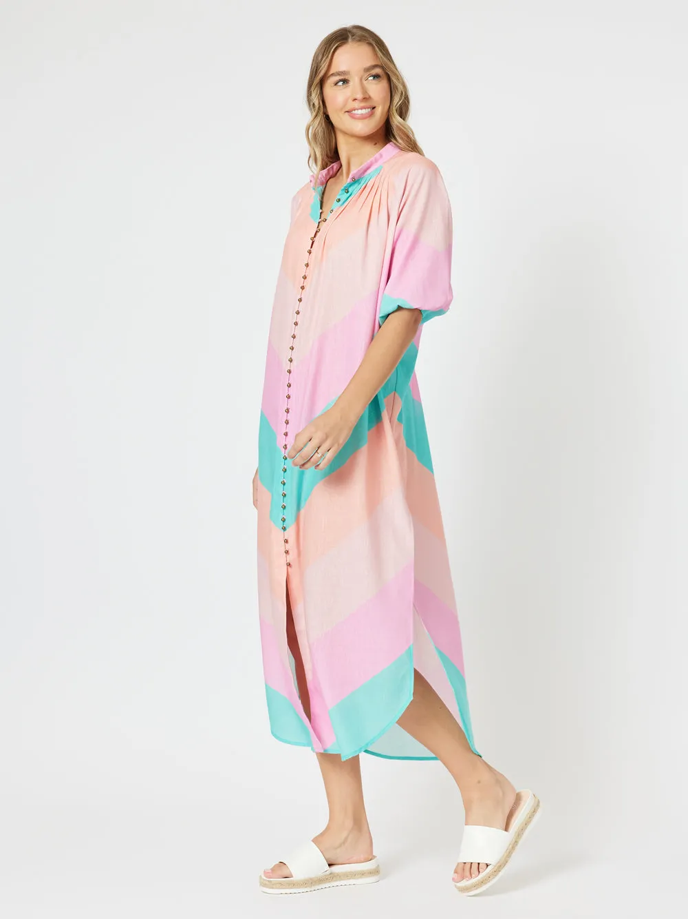 Gelato Button Down Dress - Pink Multi