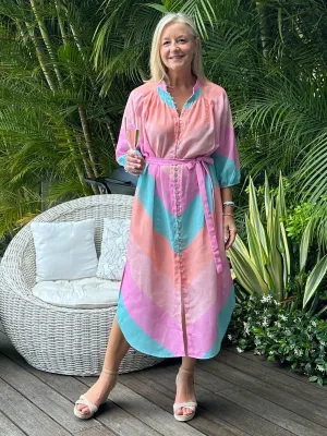 Gelato Button Down Dress - Pink Multi