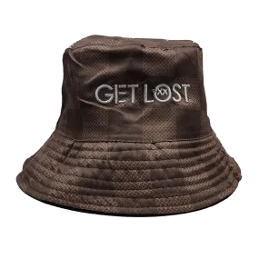 Get Lost Bucket Hat Brown Squares