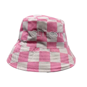 Get Lost Bucket Hat Pink squares