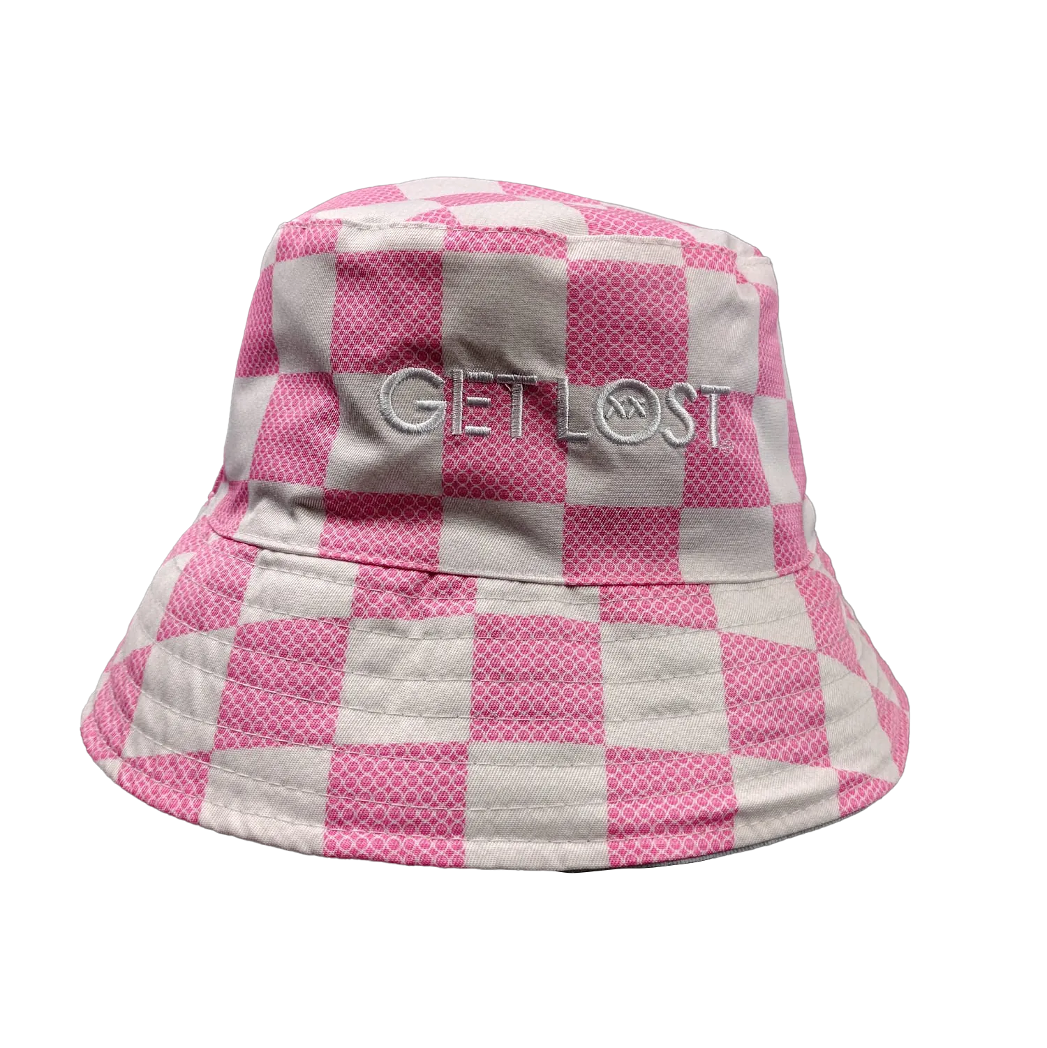 Get Lost Bucket Hat Pink squares