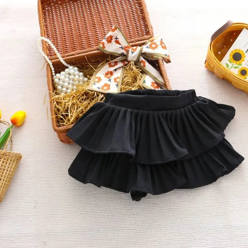 Girl's Half Body Fluffy Cake Skirt 2024 Summer New Girl Dance Pleated Black and White Dance Short Skirt Pants