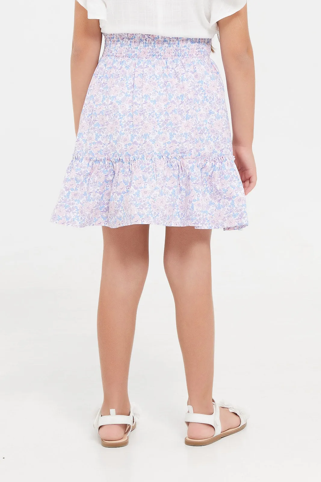 Girls Lilac Pleated Printed Skirt