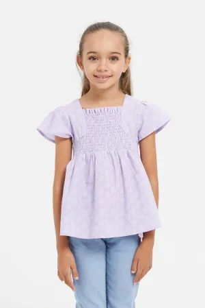 Girls Lilac Printed Cotton Flex Blouse