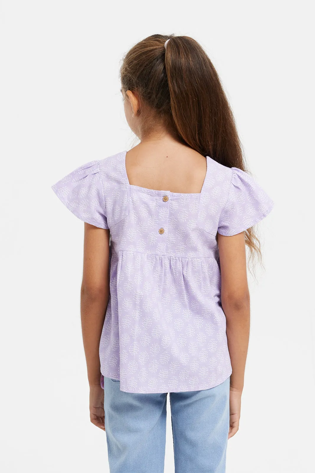 Girls Lilac Printed Cotton Flex Blouse