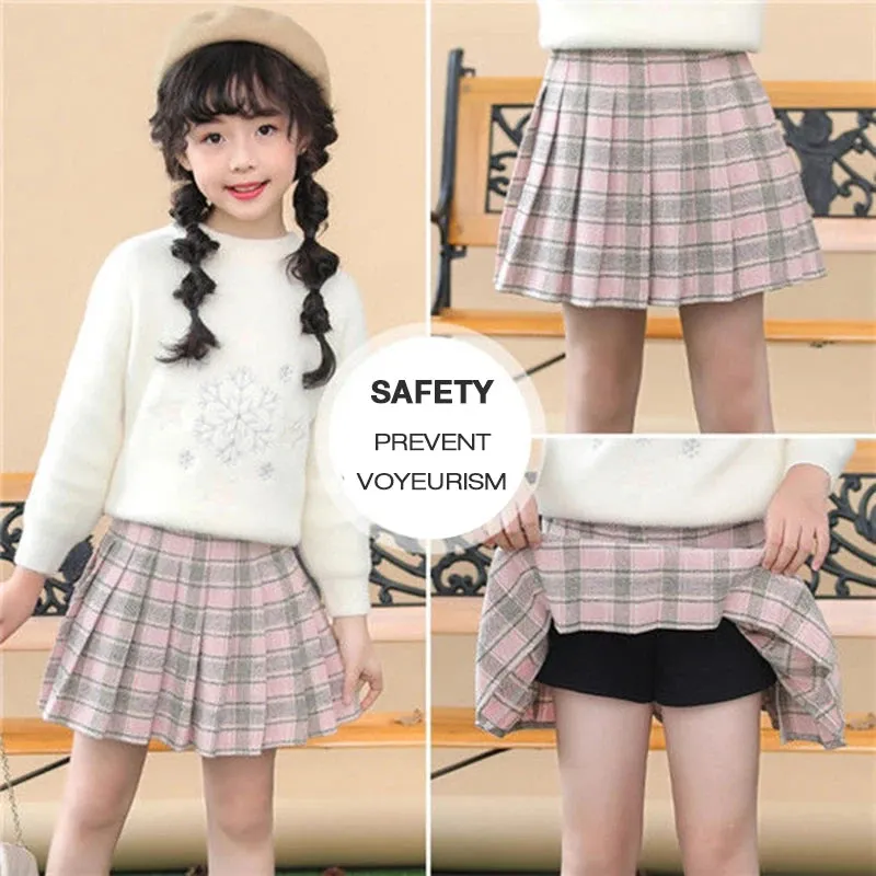 Girls Skirts spring Autumn Vintage Pleated Plaid Skirts School Teens Girl Spring Kids Skirt Children Clothing 2-14Yrs