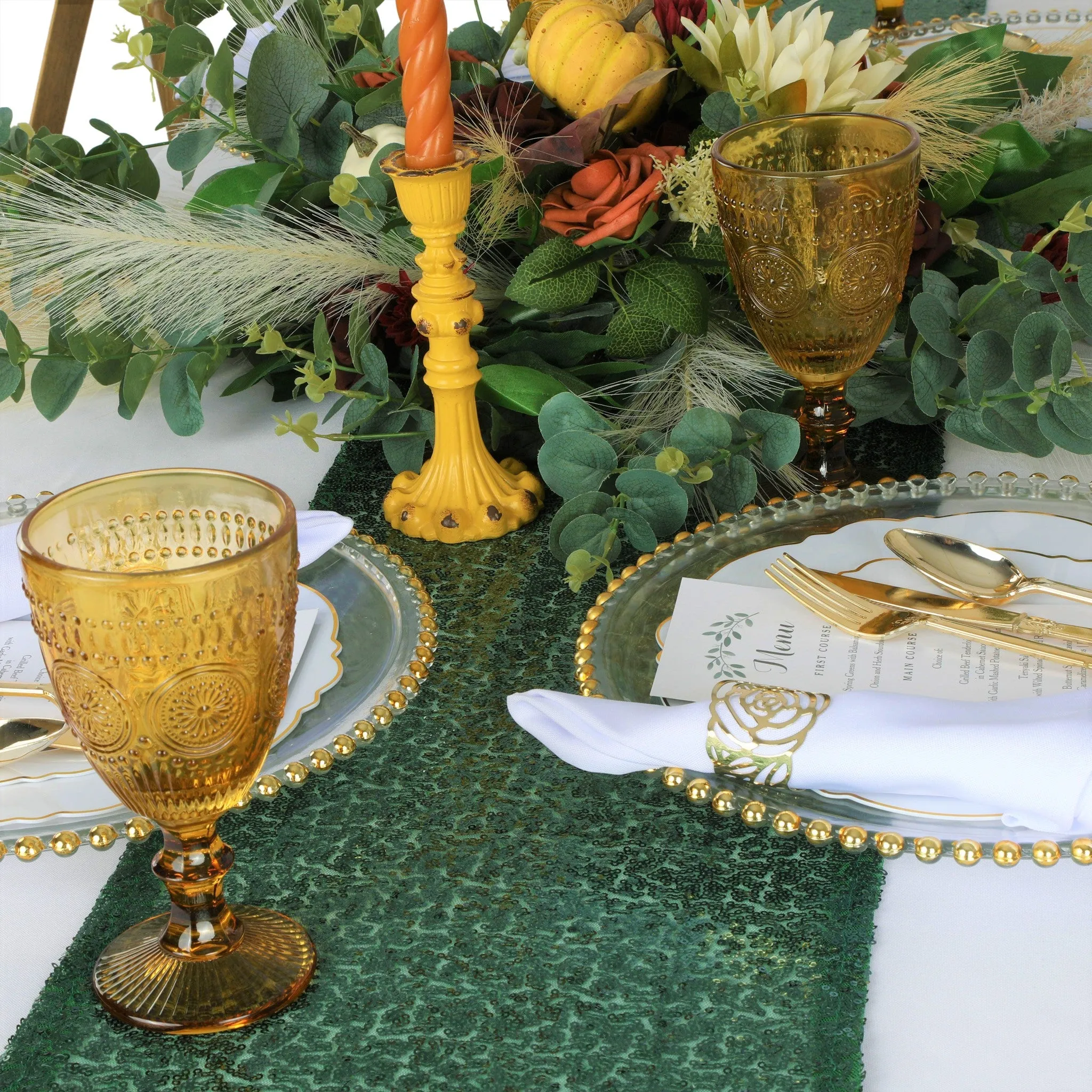 Glitz Sequin Mesh Net Table Runner 12"x108" - Emerald Green