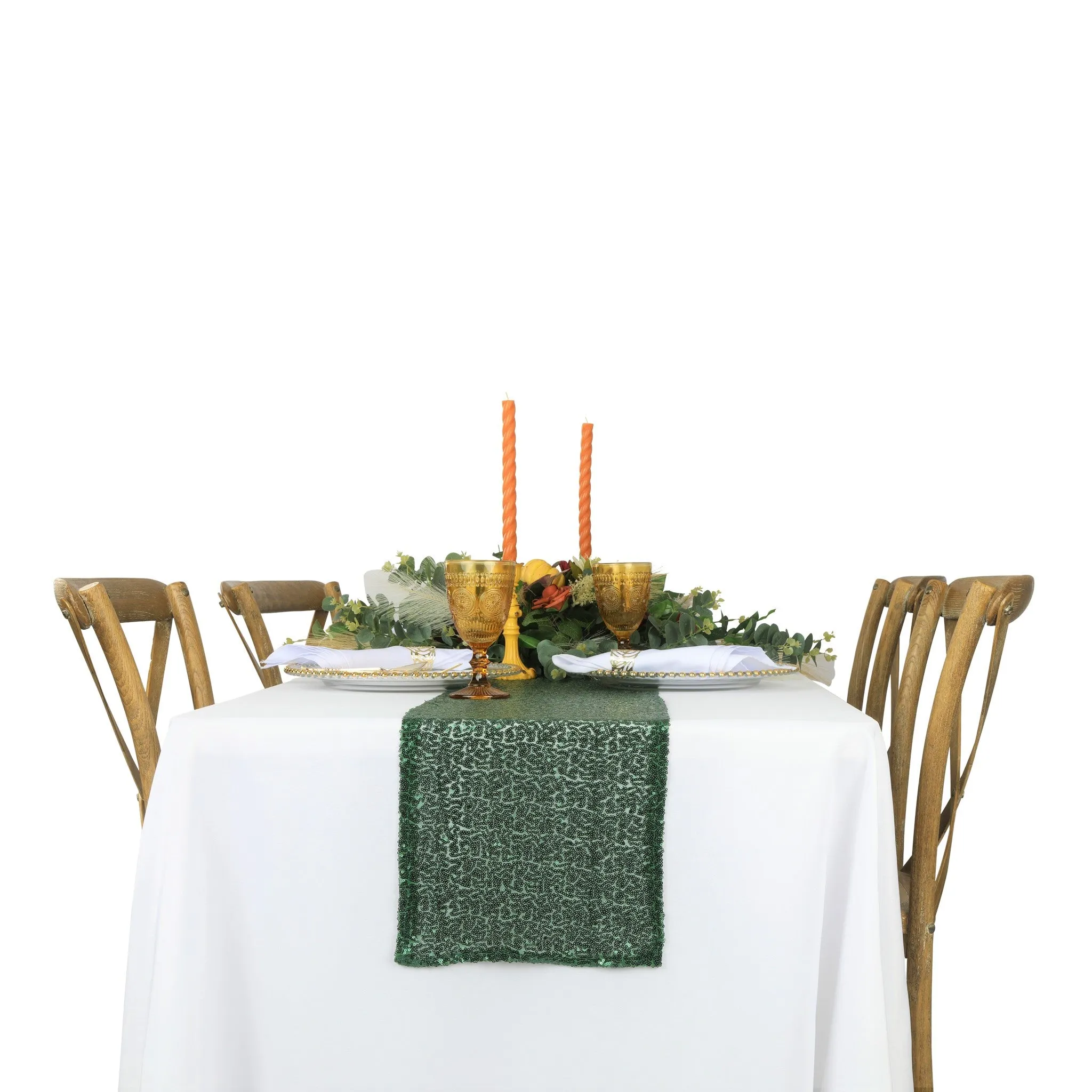 Glitz Sequin Mesh Net Table Runner 12"x108" - Emerald Green