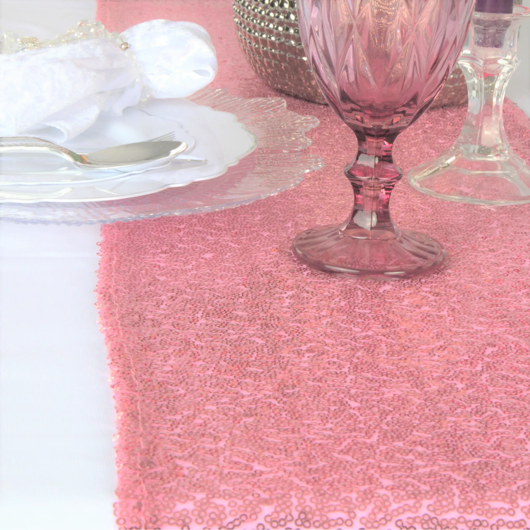 Glitz Sequin Mesh Net Table Runner 12"x108" - Pink