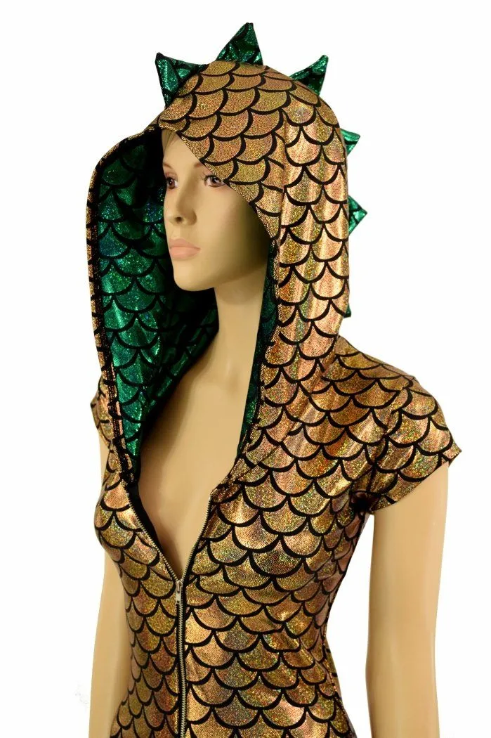 Gold & Green Zipper Front Catsuit