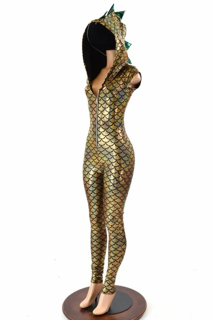 Gold & Green Zipper Front Catsuit