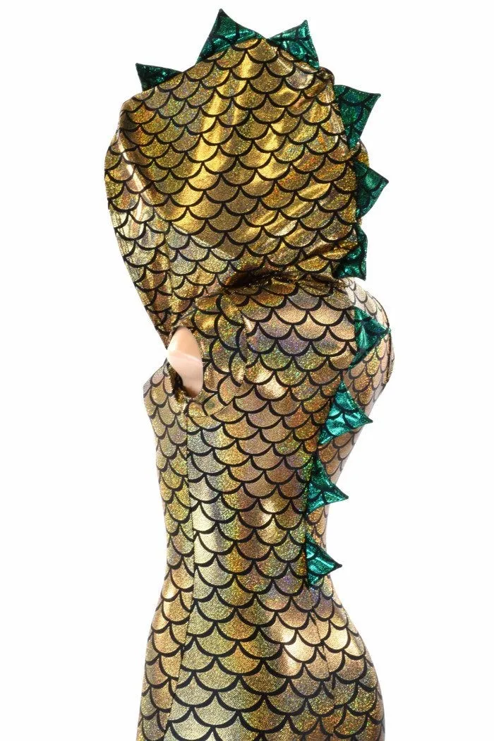 Gold & Green Zipper Front Catsuit