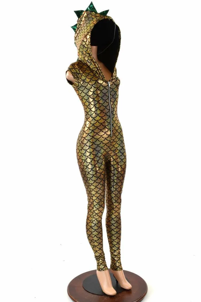 Gold & Green Zipper Front Catsuit