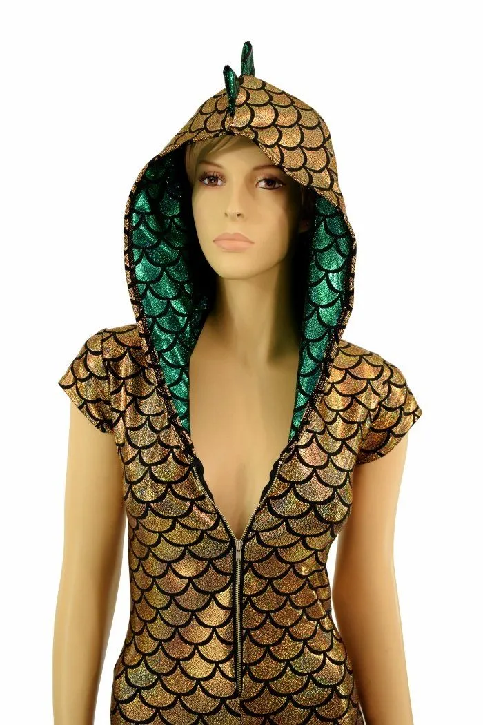 Gold & Green Zipper Front Catsuit