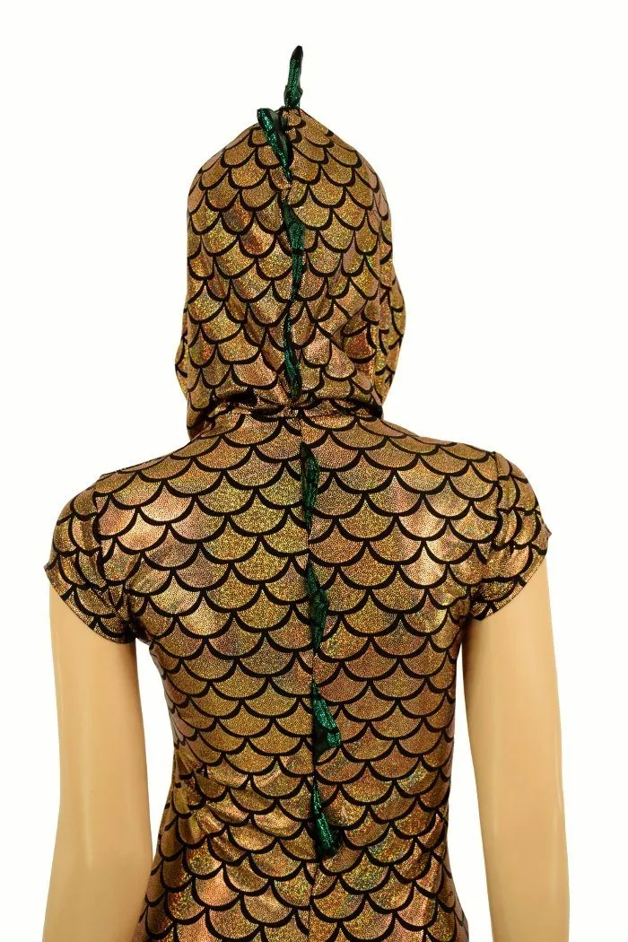 Gold & Green Zipper Front Catsuit