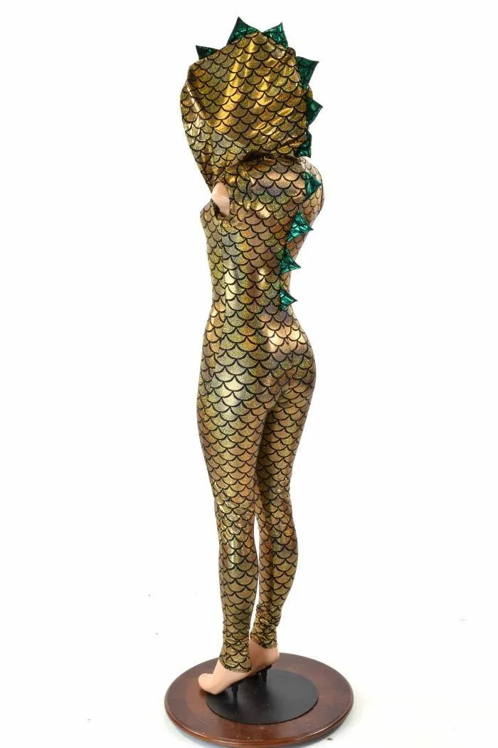 Gold & Green Zipper Front Catsuit