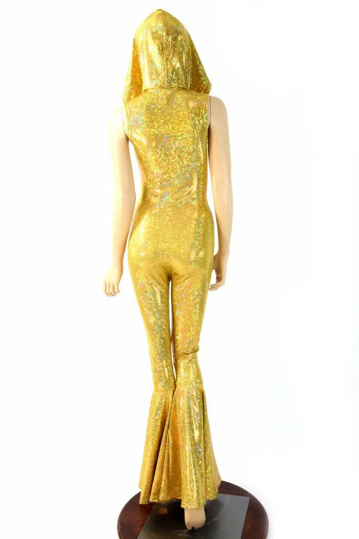 Gold Bell Bottom Flare Catsuit