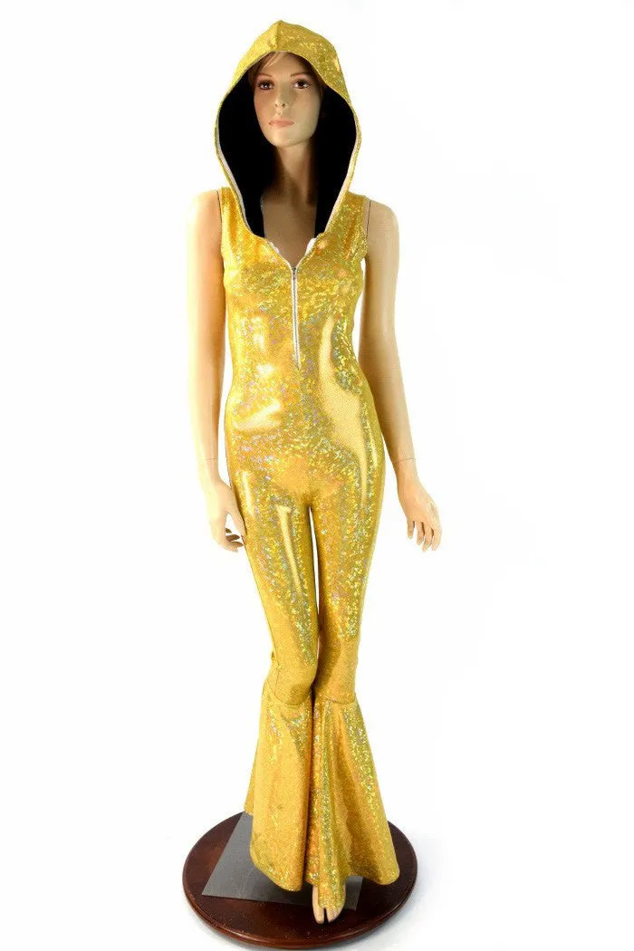 Gold Bell Bottom Flare Catsuit