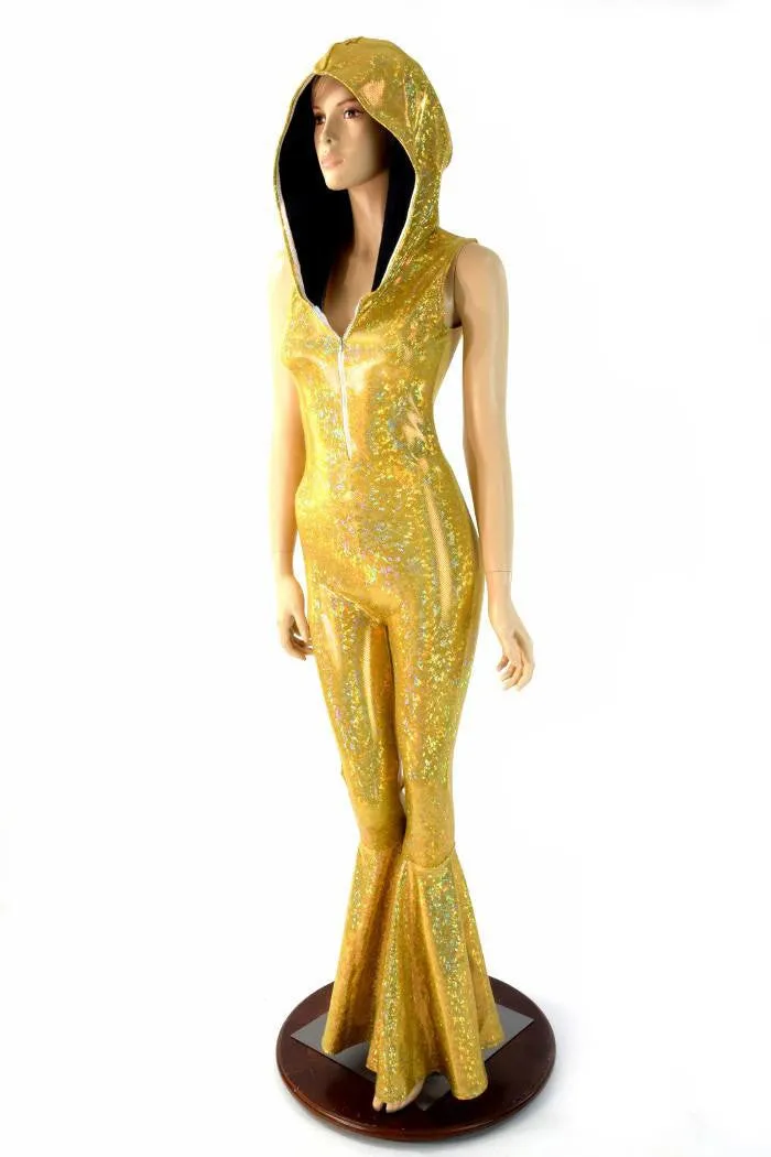 Gold Bell Bottom Flare Catsuit