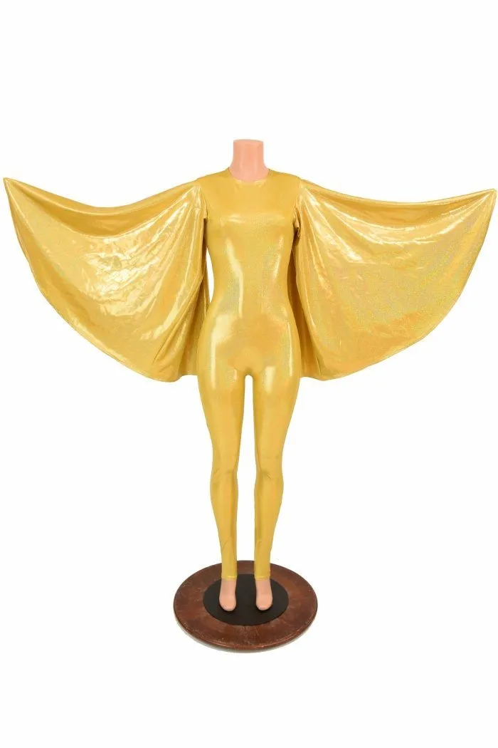 Gold Catsuit with Fan Sleeve Wings