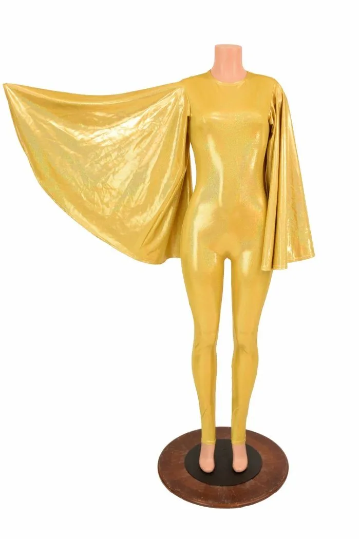 Gold Catsuit with Fan Sleeve Wings